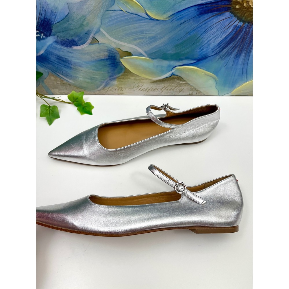 New AEYDE Cleo Pointed Toe Mary Jane Flat in Silver, Size EU 38.5/ US 8.5 - Picture 6 of 11